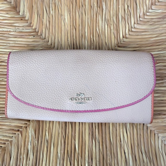 Coach Handbags - Coach Soft Wallet Pebbled Leather Pink Coral Snap Front Slim Long Organizer
